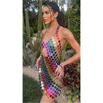 Rainbow Open-back Chainmail Mini Dress