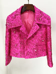 Designer Jacket Women's Beaded Floral Jacquard Trimmed Jacket