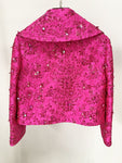 Designer Jacket Women's Beaded Floral Jacquard Trimmed Jacket