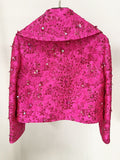 Designer Jacket Women's Beaded Floral Jacquard Trimmed Jacket