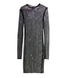 Long sleeve Full Diamond Slim Mid-length Dress