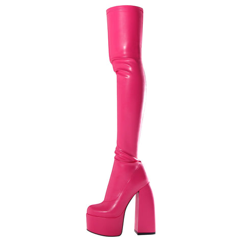 Pink Over-the-knee Pu Leather Boots