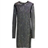 Long sleeve Full Diamond Slim Mid-length Dress